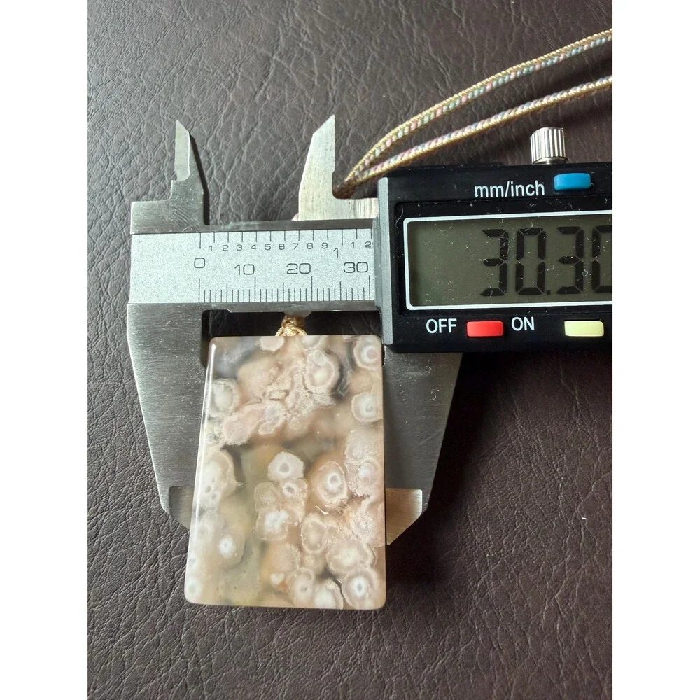 Pink Icy cream untreated Flower Agate Peace Buckle Pendant Necklace Statement